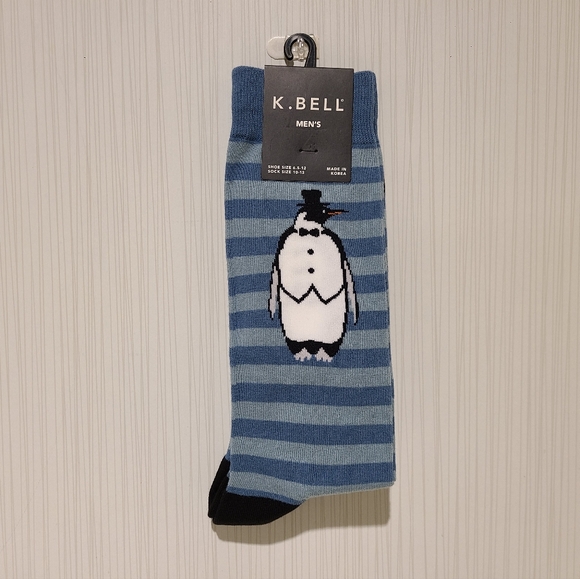 K. Bell Penguin Men's Cotton Dress Socks with Stripes - Picture 1 of 3